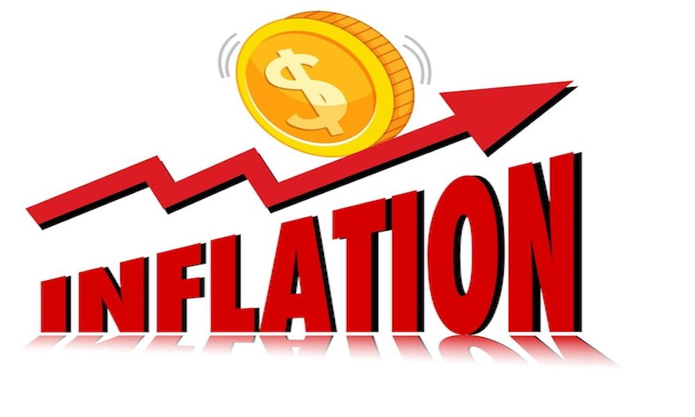 Insurance Inflation blog - The word inflation with a crazy up arrow and a gold coin